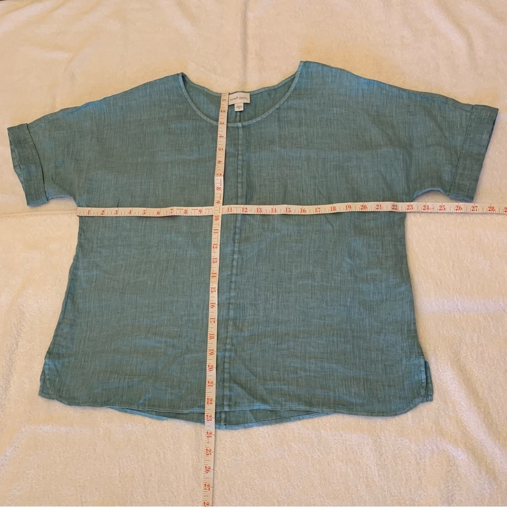 J. Jill Pure Jill Boxy Aqua Dyed 100% Linen Blouse Casual Coastal Top Women’s XS - Picture 2 of 5